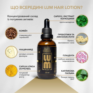 Набір LUM «ФОРМУЛА СИЛИ: ОЧИЩЕННЯ + ЖИВЛЕННЯ + СТИМУЛЯЦІЯ» (Лосьйон для росту волосся, Шампунь, Бальзам, Арганова олія, Термозахисний спрей)