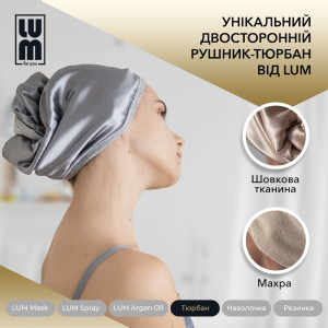 Набір LUM «ВОЛОССЯ НАЧЕ ШОВК» ( Маска для волосся + Термозахисний спрей+ Арганова олія + Двосторонній Тюрбан + Наволочка + Резинка 2 шт)