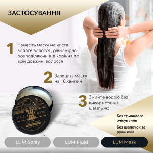Набір LUM «РЕКОНСТРУКЦІЯ ТА ВІДНОВЛЕННЯ ПОЛОТНА ВОЛОССЯ» (Флюїд + Термозахисний спрей + Маска для волосся)